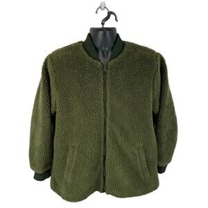 Abercrombie & Fitch Sherpa Fleece Jacket Dark Green Size Large Cozy Winter